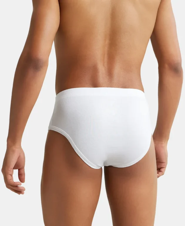 Super Combed Cotton Rib Solid Brief with StayFresh Treatment - White (Pack of 2) - Image 3