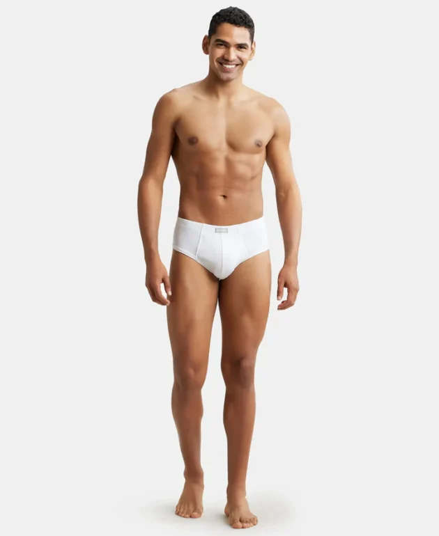 Super Combed Cotton Rib Solid Brief with StayFresh Treatment - White (Pack of 2) - Image 4