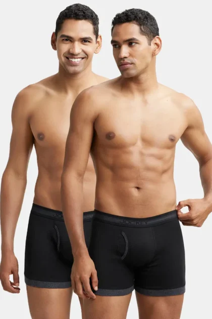 Super Combed Cotton Rib Solid Boxer Brief with StayFresh Treatment - Black & Black Melange (Pack of 2)