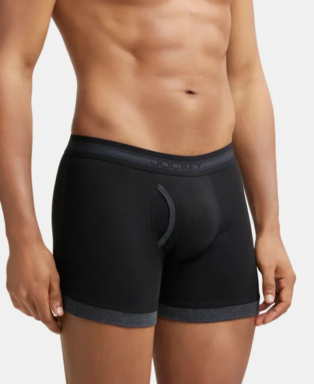 Super Combed Cotton Rib Solid Boxer Brief with StayFresh Treatment - Black & Black Melange (Pack of 2) - Image 2