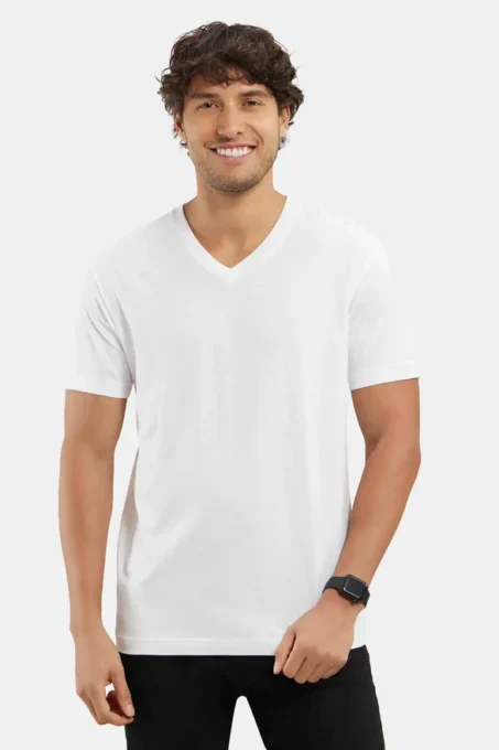 Super Combed Cotton Rich Solid V Neck Half Sleeve T-Shirt