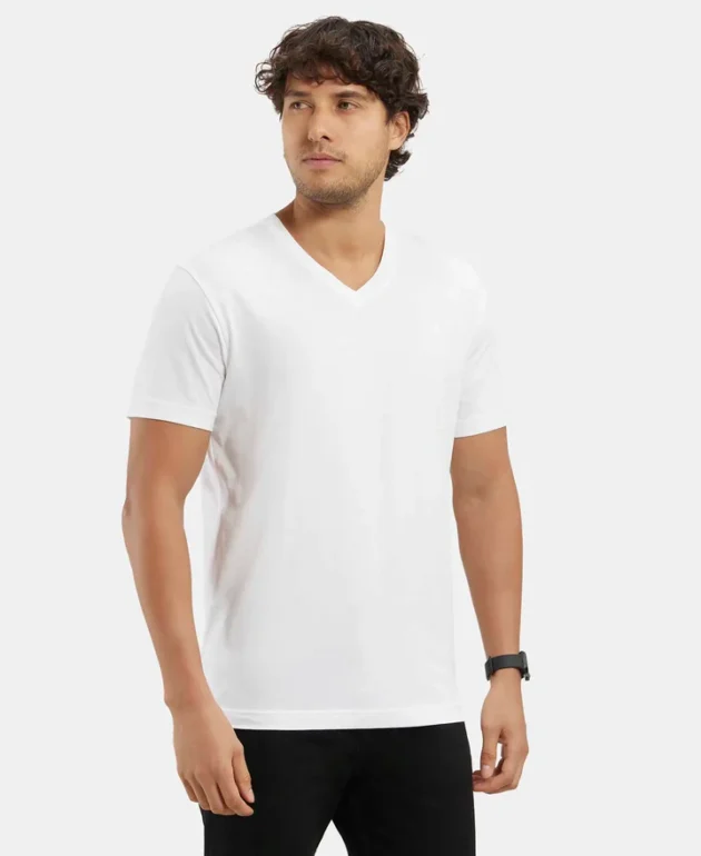 Super Combed Cotton Rich Solid V Neck Half Sleeve T-Shirt - Image 2