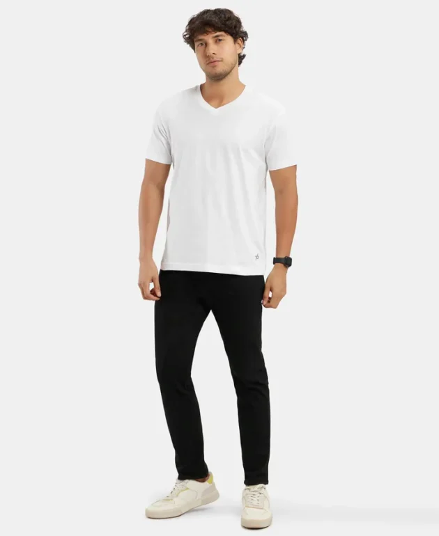 Super Combed Cotton Rich Solid V Neck Half Sleeve T-Shirt - Image 4