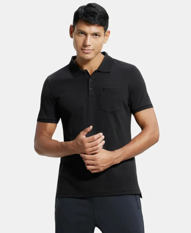 Super Combed Cotton Rich Solid Half Sleeve Polo T-Shirt with Chest Pocket