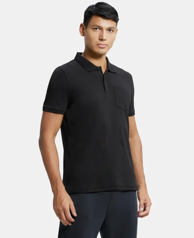Super Combed Cotton Rich Solid Half Sleeve Polo T-Shirt with Chest Pocket - Image 2