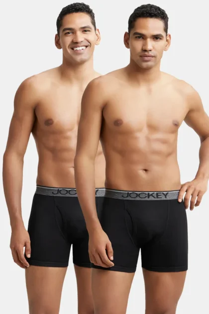 Super Combed Cotton Rib Solid Boxer Brief with Ultrasoft and Durable Waistband - Black (Pack of 2)