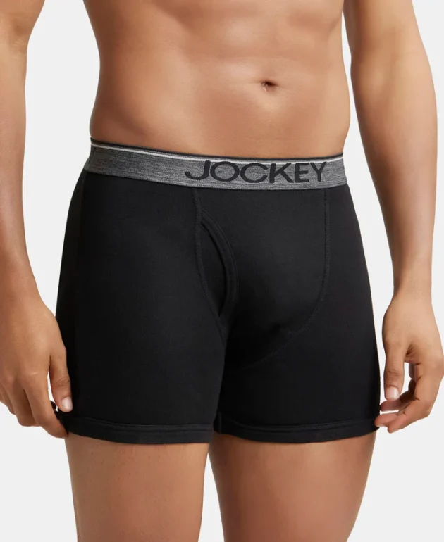 Super Combed Cotton Rib Solid Boxer Brief with Ultrasoft and Durable Waistband - Black (Pack of 2) - Image 3