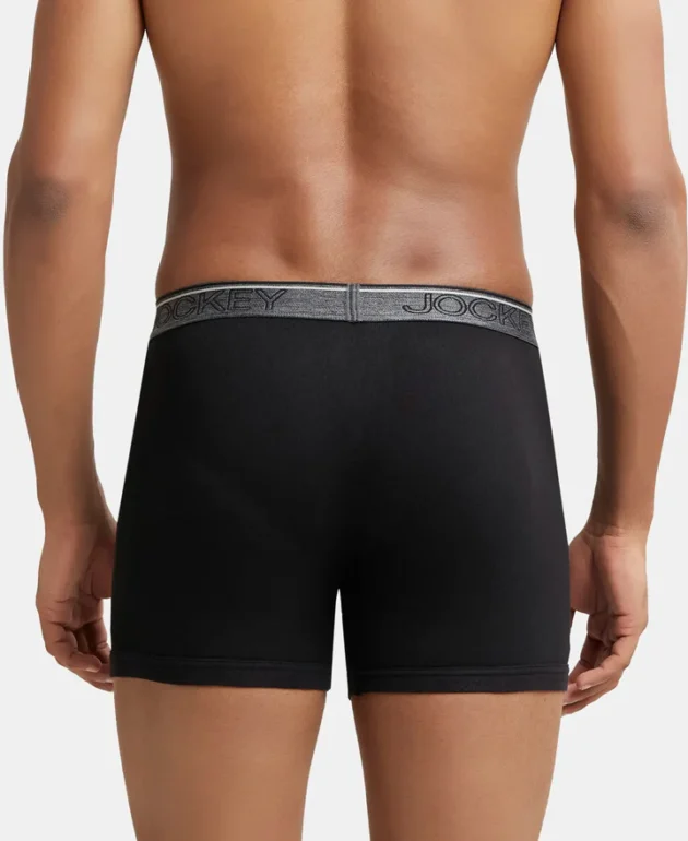 Super Combed Cotton Rib Solid Boxer Brief with Ultrasoft and Durable Waistband - Black (Pack of 2) - Image 4