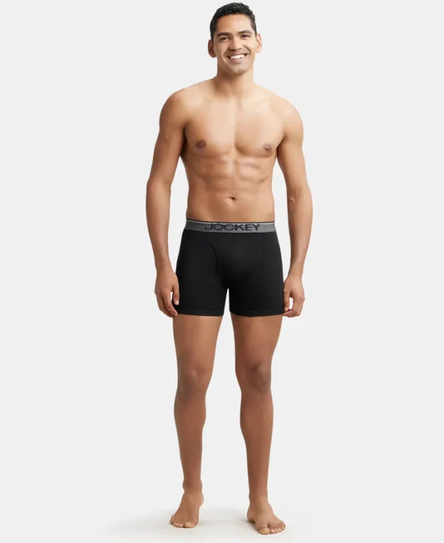 Super Combed Cotton Rib Solid Boxer Brief with Ultrasoft and Durable Waistband - Black (Pack of 2) - Image 2