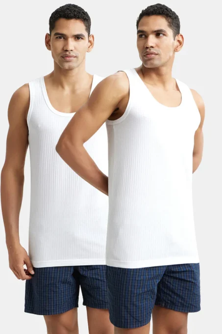 Super Combed Cotton Round Neck Sleeveless Vest - White (Pack of 2)