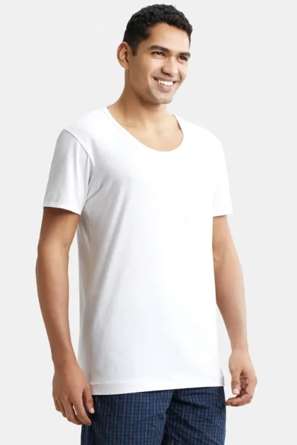 Super Combed Cotton Round Neck Half Sleeved Vest - White (Pack of 2)