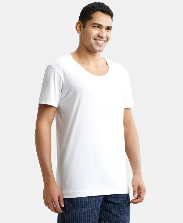Super Combed Cotton Round Neck Half Sleeved Vest - White (Pack of 2)