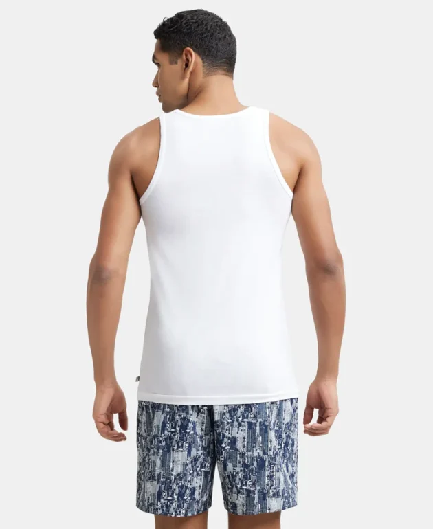 Super Combed Cotton Round Neck Sleeveless Vest - White (Pack of 2) - Image 3