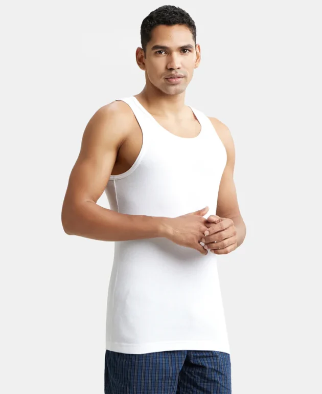Super Combed Cotton Rib Round Neck Sleeveless Vest with StayFresh Properties - White (Pack of 2) - Image 2
