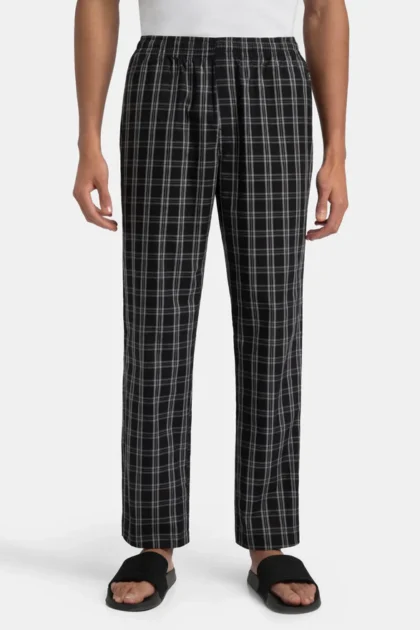 Super Combed Cotton Woven Fabric Regular Fit Checkered Pyjama with Side Pockets - Black & White