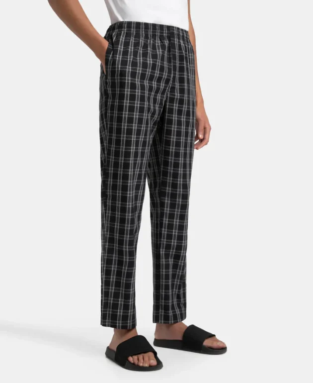 Super Combed Cotton Woven Fabric Regular Fit Checkered Pyjama with Side Pockets - Black & White - Image 2