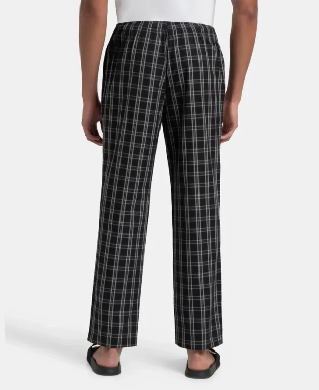 Super Combed Cotton Woven Fabric Regular Fit Checkered Pyjama with Side Pockets - Black & White - Image 3