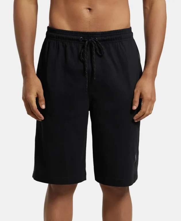 Super Combed Cotton Rich Regular Fit Shorts with Side Pockets - Black
