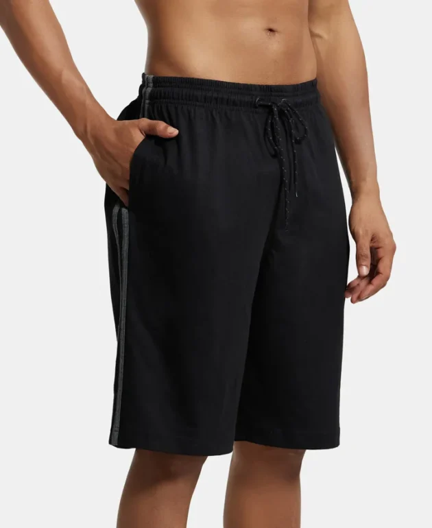 Super Combed Cotton Rich Regular Fit Shorts with Side Pockets - Black - Image 2