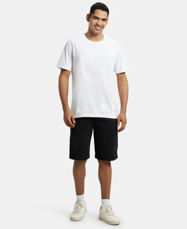 Super Combed Cotton Rich Regular Fit Shorts with Side Pockets - Black - Image 4