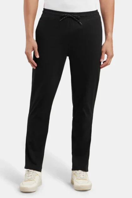 Super Combed Cotton Rich Regular Fit Trackpant with Side Pockets - Black & Grey Melange