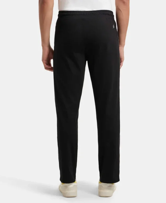 Super Combed Cotton Rich Regular Fit Trackpant with Side Pockets - Black & Grey Melange - Image 2