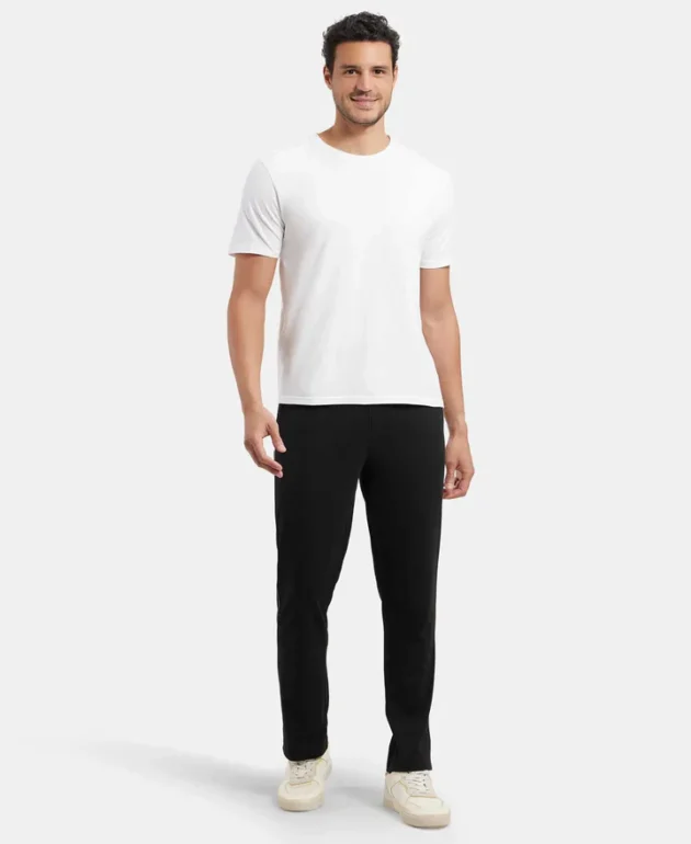 Super Combed Cotton Rich Regular Fit Trackpant with Side Pockets - Black & Grey Melange - Image 3