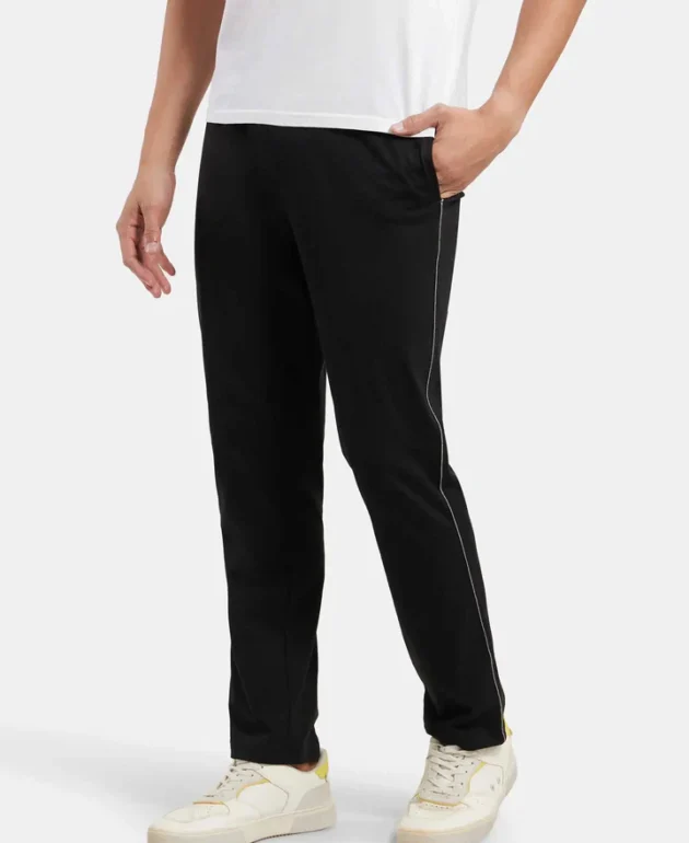 Super Combed Cotton Rich Regular Fit Trackpant with Side Pockets - Black & Grey Melange - Image 4