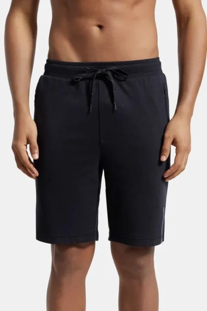 Super Combed Cotton Rich Straight Fit Shorts with Zipper Pockets - Black