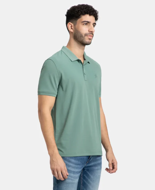 Microfiber Fabric Solid Half Sleeve Polo T-Shirt with StayDry & StayFresh Technology - Image 2