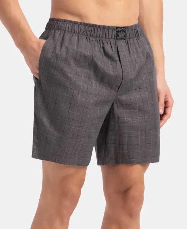 Tencel Lyocell Cotton Checkered Boxer Shorts with Side Pockets