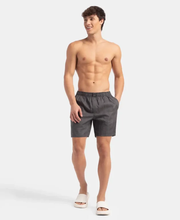 Tencel Lyocell Cotton Checkered Boxer Shorts with Side Pockets - Image 3