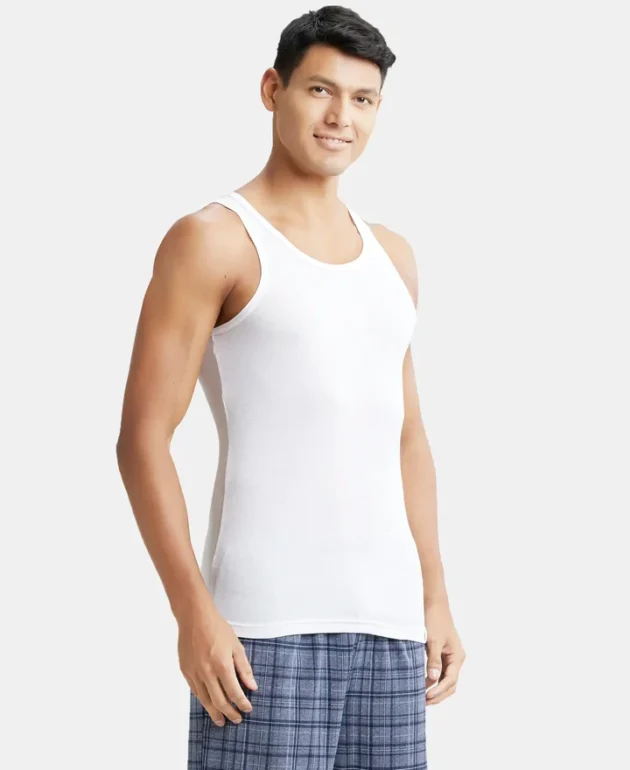 Tencel Micro Modal Cotton Rib Sleeveless Vest with Extended Length - White - Image 2