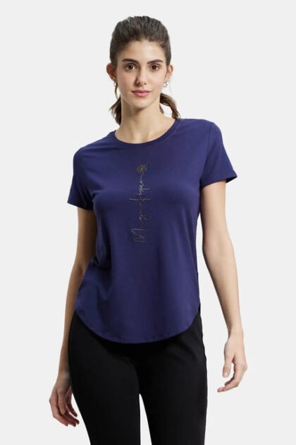 Micro Modal Fiber Elastane Stretch Relaxed Fit Graphic Print Round Neck Half Sleeve T-Shirt With Curved Hem Styling - Rosecloud