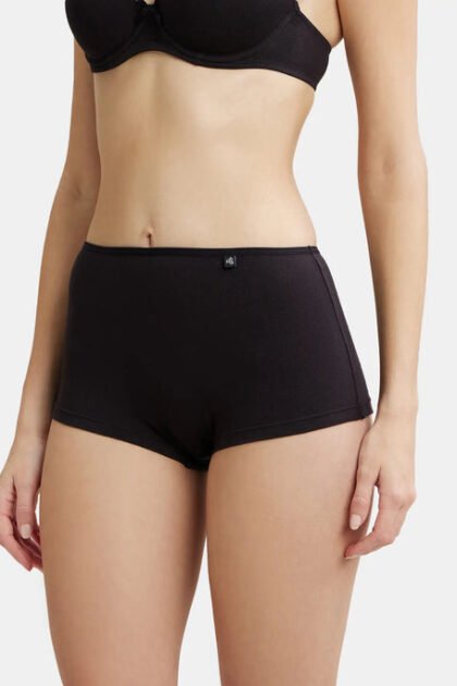 High Coverage Super Combed Cotton Elastane Stretch Boy Leg With Concealed Waistband and StayFresh Treatment - Black