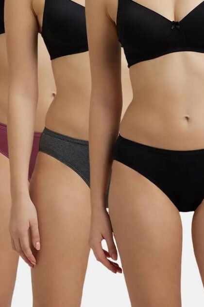 Medium Coverage Super Combed Cotton Bikini With Concealed Waistband and StayFresh Treatment - Light Assorted (Pack of 3)