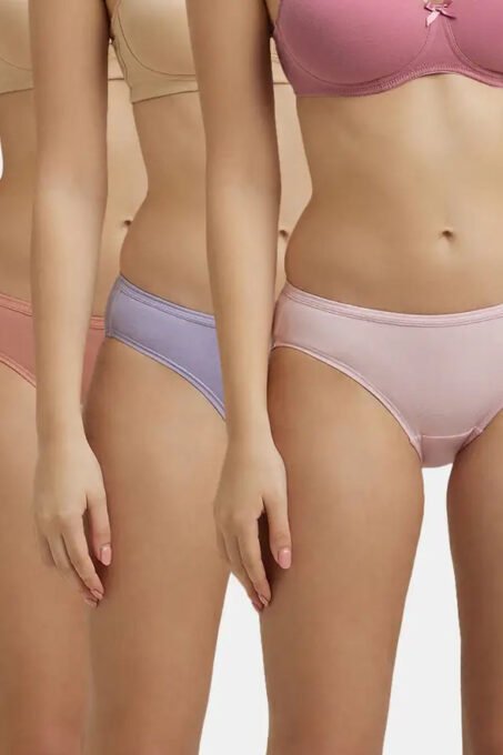 Medium Coverage Super Combed Cotton Bikini With Concealed Waistband and StayFresh Treatment - Light Assorted (Pack of 3)