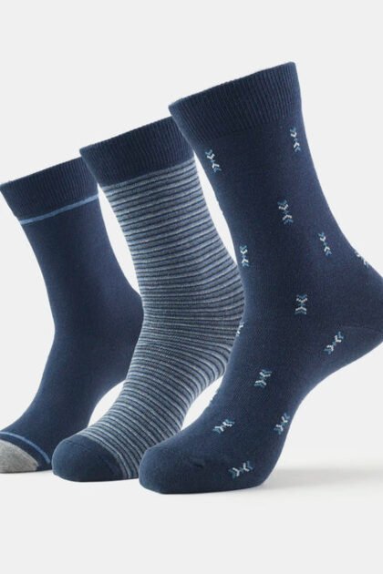 Compact Cotton Elastane Stretch Crew Length Socks with StayFresh Treatment - Navy (Pack of 3)