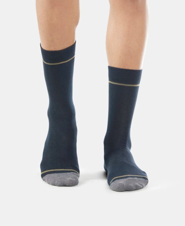 Compact Cotton Elastane Stretch Crew Length Socks with StayFresh Treatment - Navy (Pack of 3) - Image 3