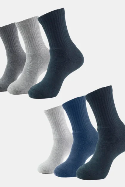 Pack of 6 Compact Cotton Terry Crew Length Socks With StayFresh Treatment - Black, Navy, Midgrey & Charcoal Melange