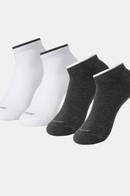 Compact Cotton Stretch Solid Low Show Socks with Stay Fresh Treatment - White & Charcoal Melange (Pack of 2)