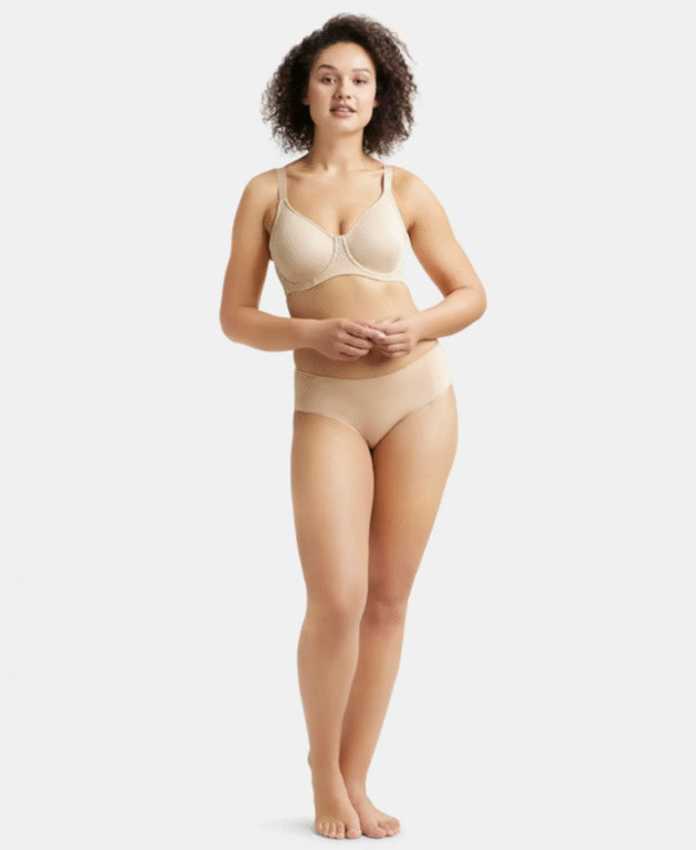 Under-Wired Non-Padded Soft Touch Microfiber Elastane Stretch Full Coverage Minimizer Bra with Broad Wings - - Image 4