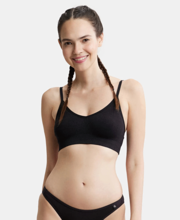 Wirefree Seamfree Non Padded Micro Touch Nylon Elastane Stretch Full Coverage Bra with Optional Cross Back Styling