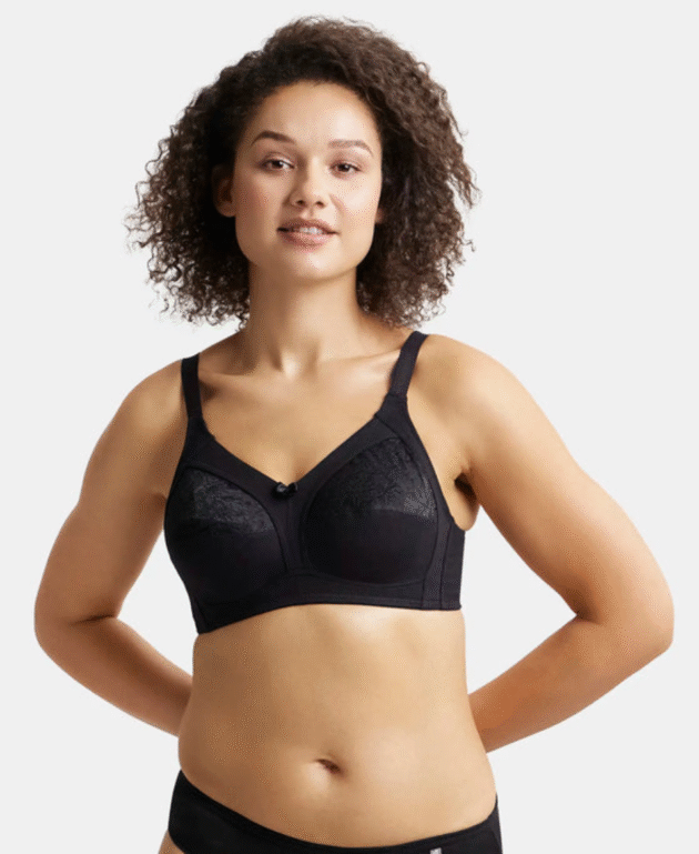 Wirefree Non Padded Super Combed Cotton Elastane Stretch Full Coverage Plus Size Bra with Lace Styling - - Image 6