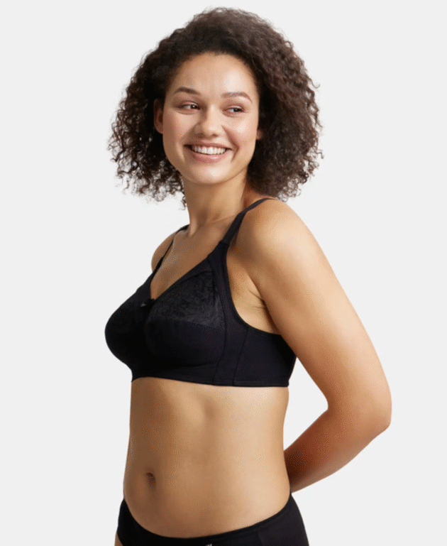 Wirefree Non Padded Super Combed Cotton Elastane Stretch Full Coverage Plus Size Bra with Lace Styling - - Image 5