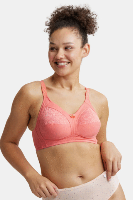 Wirefree Non Padded Super Combed Cotton Elastane Stretch Full Coverage Plus Size Bra with Lace Styling -