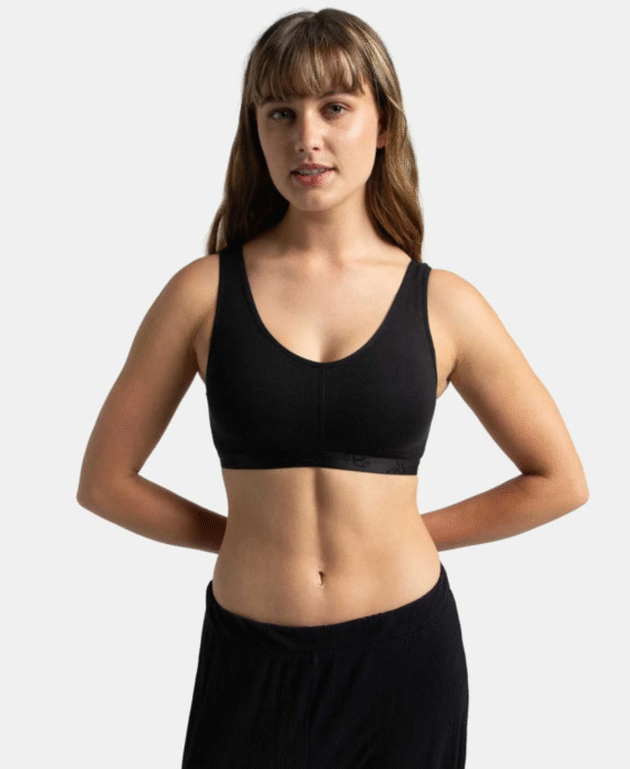 Wirefree Padded Super Combed Cotton Elastane Stretch Full Coverage Lounge and Sleep Bra with Removable