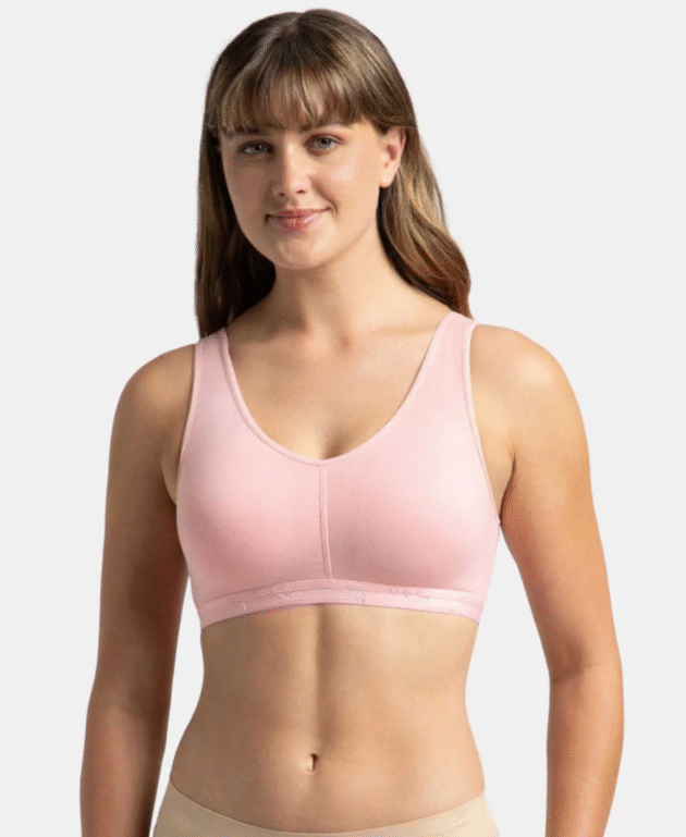 Wirefree Padded Super Combed Cotton Elastane Stretch Full Coverage Lounge and Sleep Bra with Removable - Image 3