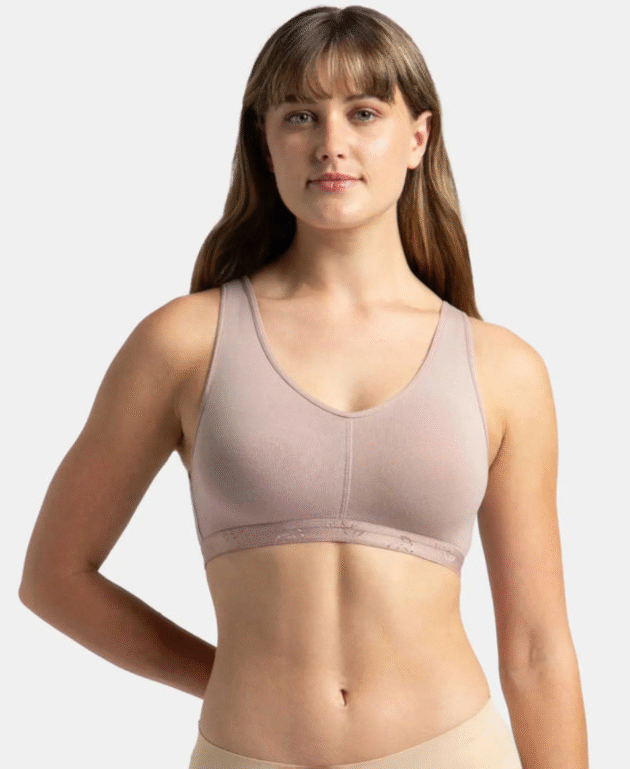 Wirefree Padded Super Combed Cotton Elastane Stretch Full Coverage Lounge and Sleep Bra with Removable - Image 2