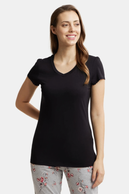 Micro Modal Cotton Relaxed Fit Solid V Neck Half Sleeve T-Shirt